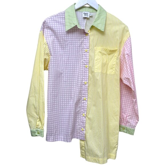 Princess Polly Boyfriend Shirt Size 0 Oversized Pastel Patchwork Check Cotton - Picture 1 of 12